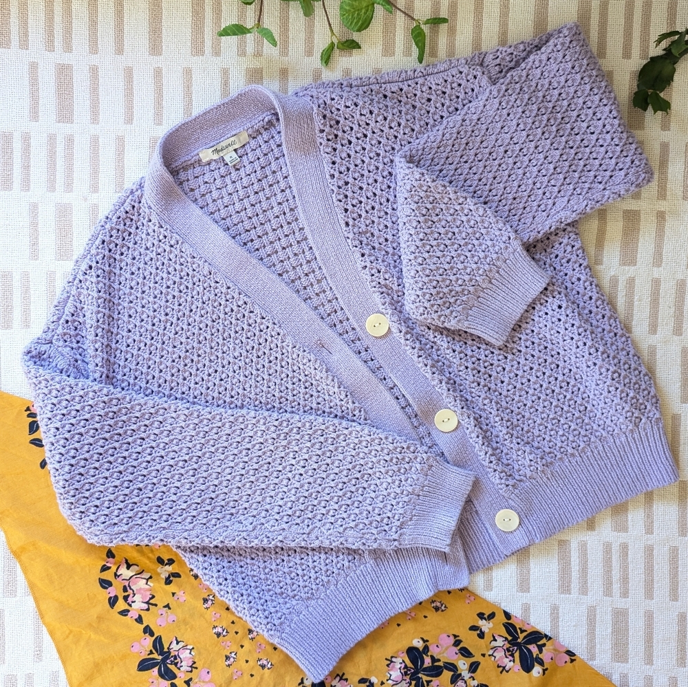 Madewell Lavender Open-Knit Button Cardigan